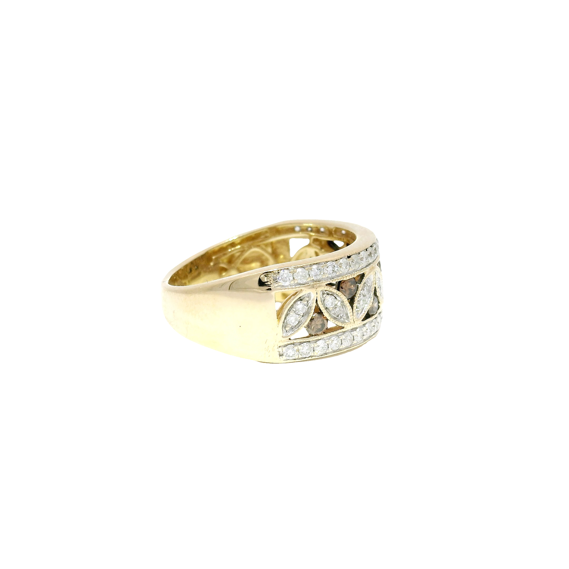 Natural Whiskey & White Round Diamond Fashion Ring in 14K Yellow Gold