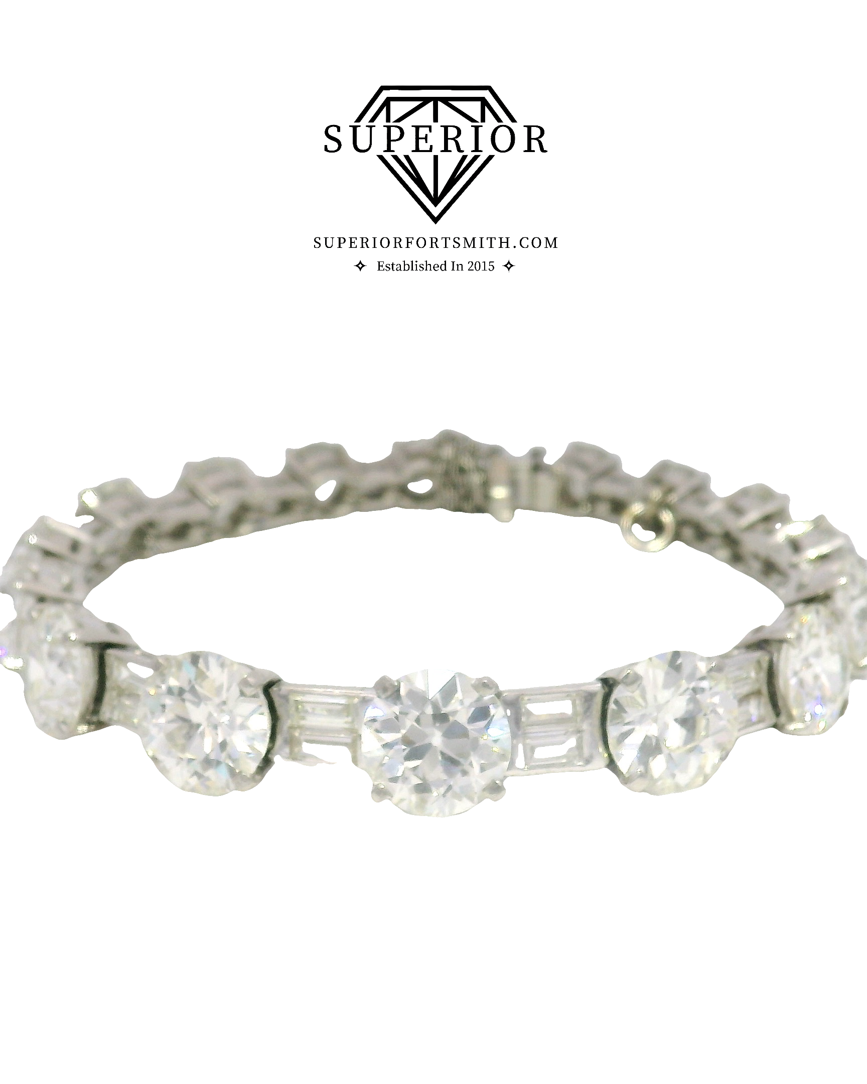 30cttw. Natural Old Mine Cut Round & Baguette Diamond Bracelet in Platinum