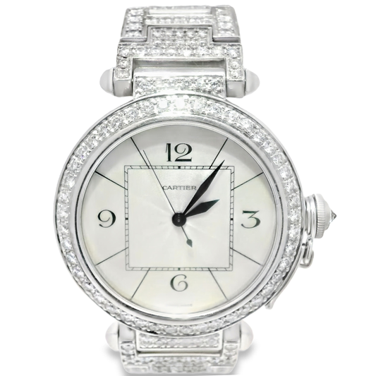 Cartier Pasha 42 in 18K White Gold Featuring 20 carats of Natural Diamonds