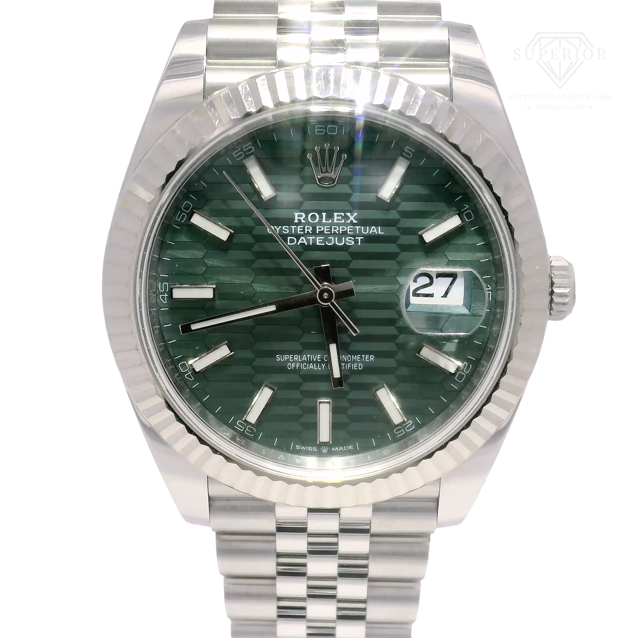 41mm Rolex Datejust Green Motif Dial Fluted Jubilee (2023)