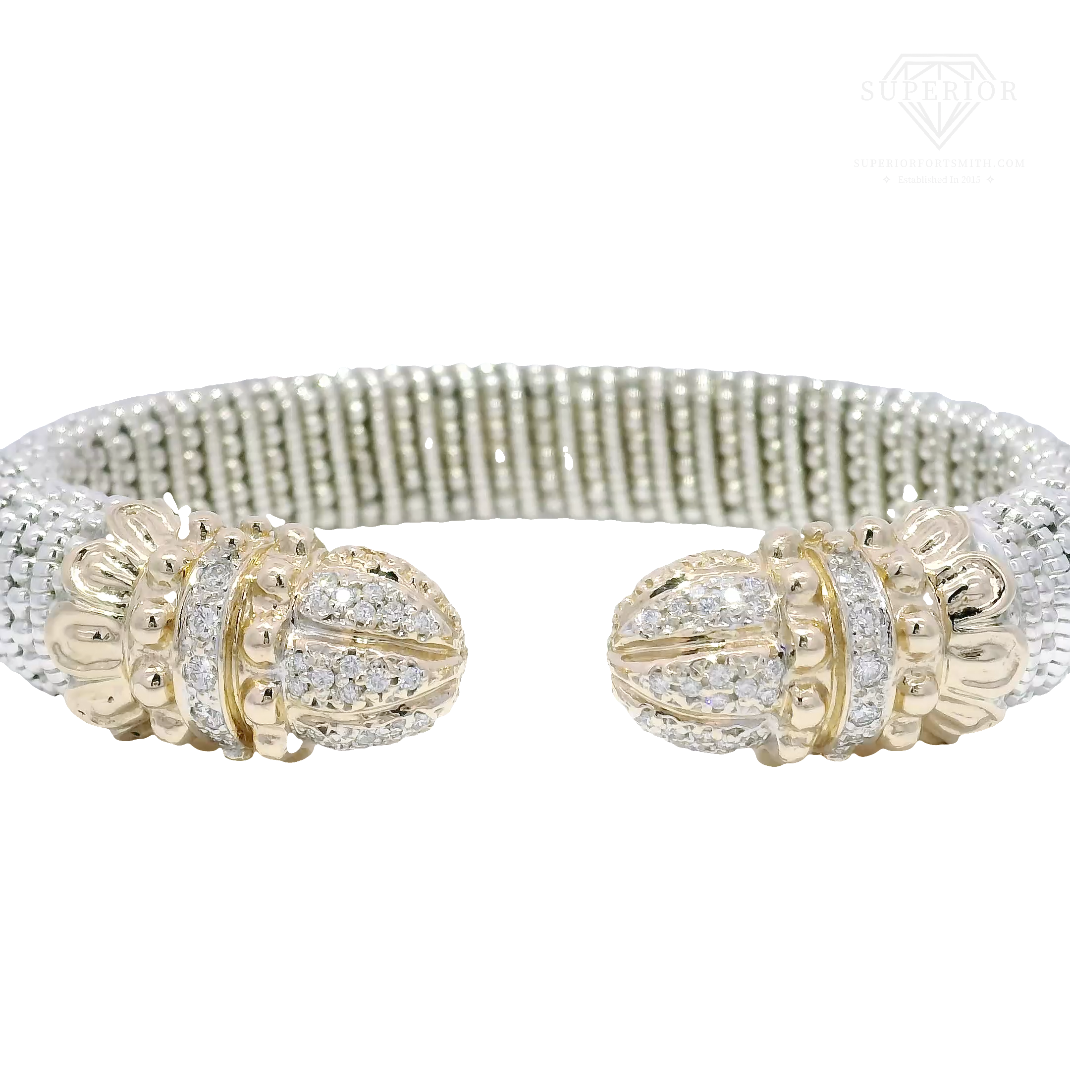 Vahan Pave Diamond 12mm Cuff in Sterling & 14K Yellow Gold