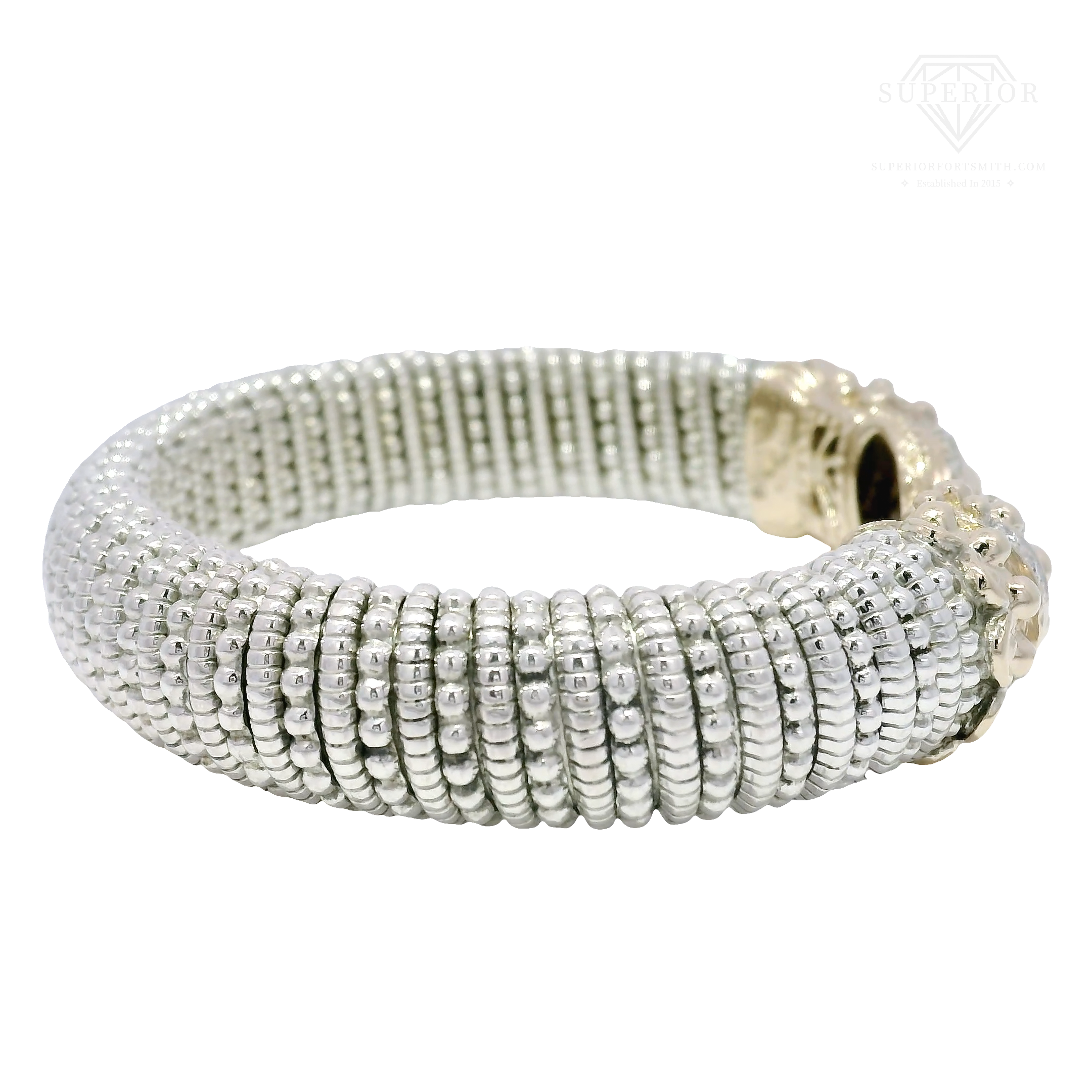 Vahan Pave Diamond 12mm Cuff in Sterling & 14K Yellow Gold