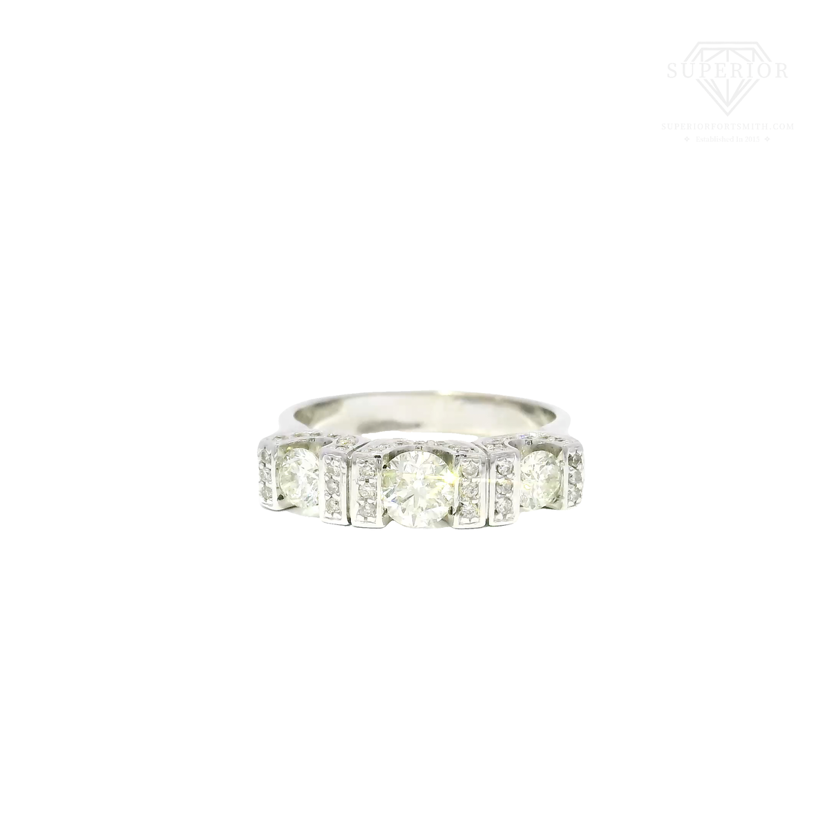 Natural Diamond Three Stone Anniversary Ring in 14K White Gold Sz 7