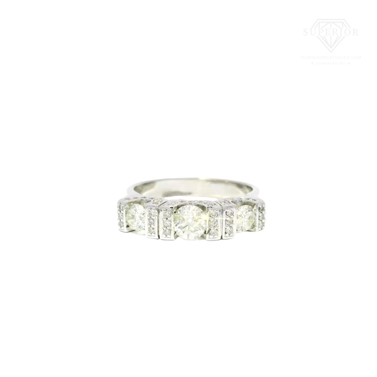 Natural Diamond Three Stone Anniversary Ring in 14K White Gold