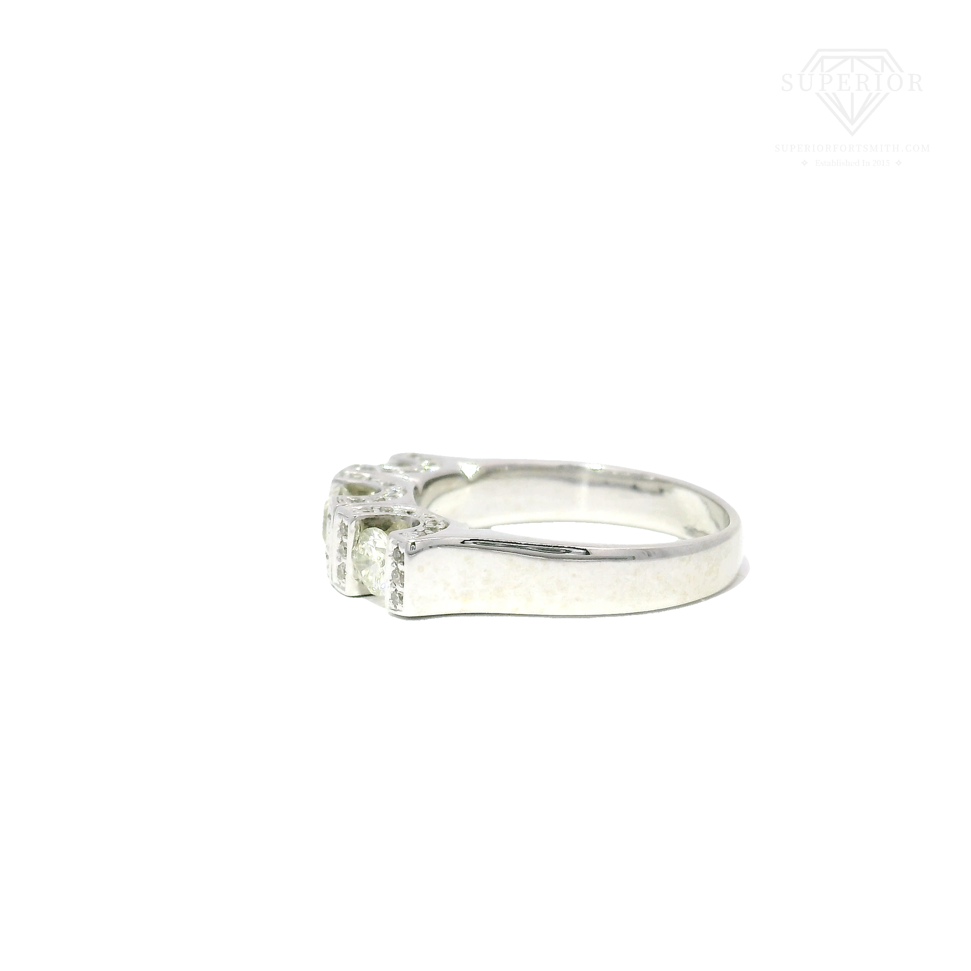 Natural Diamond Three Stone Anniversary Ring in 14K White Gold
