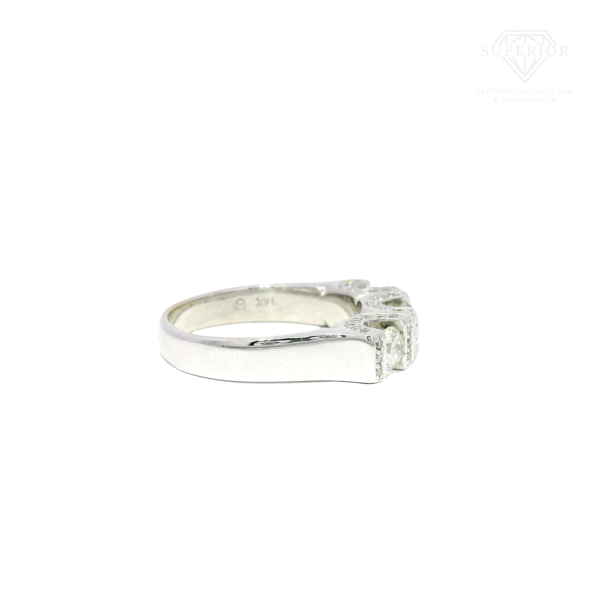 Natural Diamond Three Stone Anniversary Ring in 14K White Gold