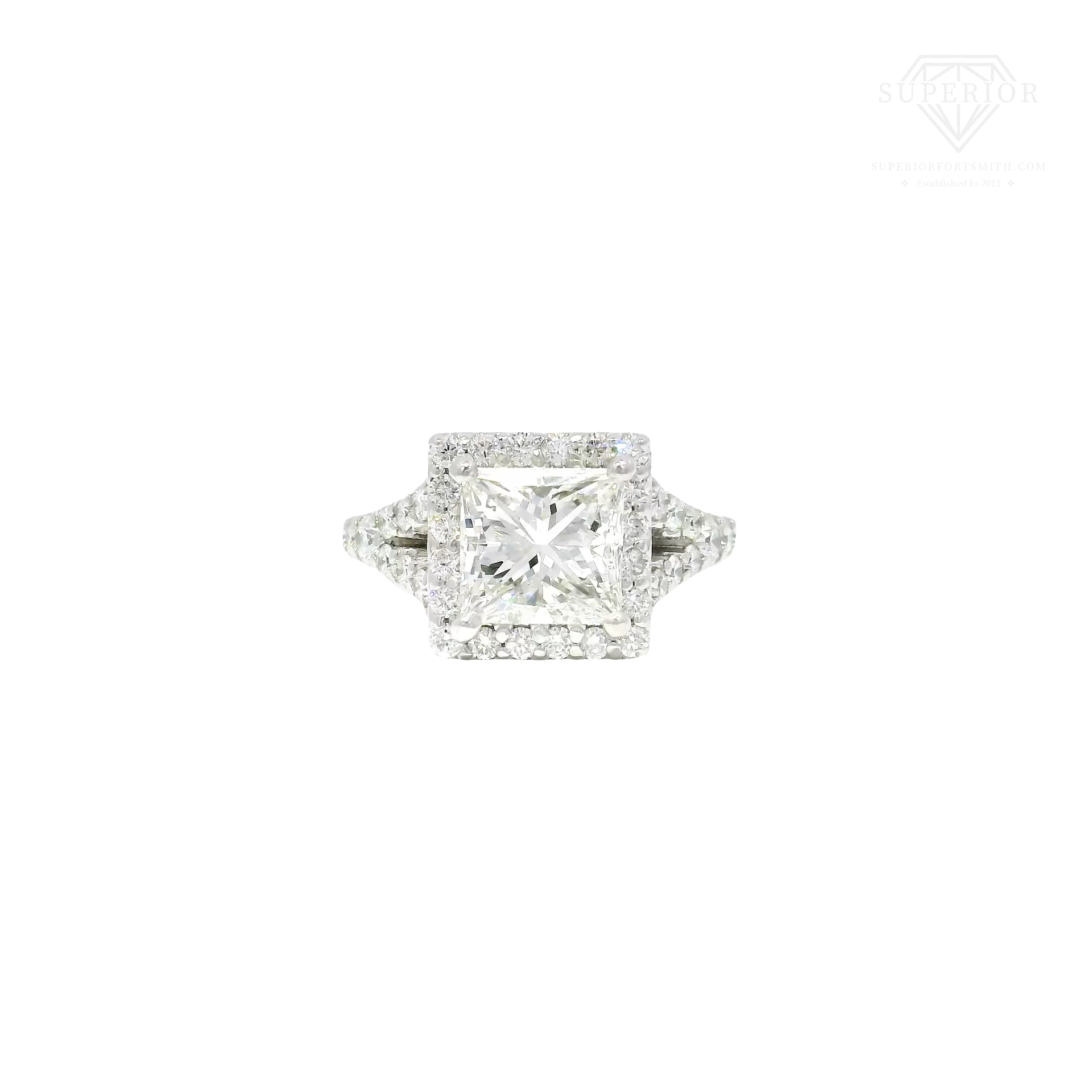 2.10ct. G VS2 GIA Natural Princess Cut Diamond in 14k White Gold Halo Mounting