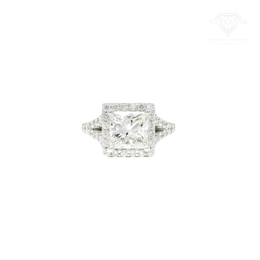 2.10ct. G VS2 GIA Natural Princess Cut Diamond in 14k White Gold Halo Mounting