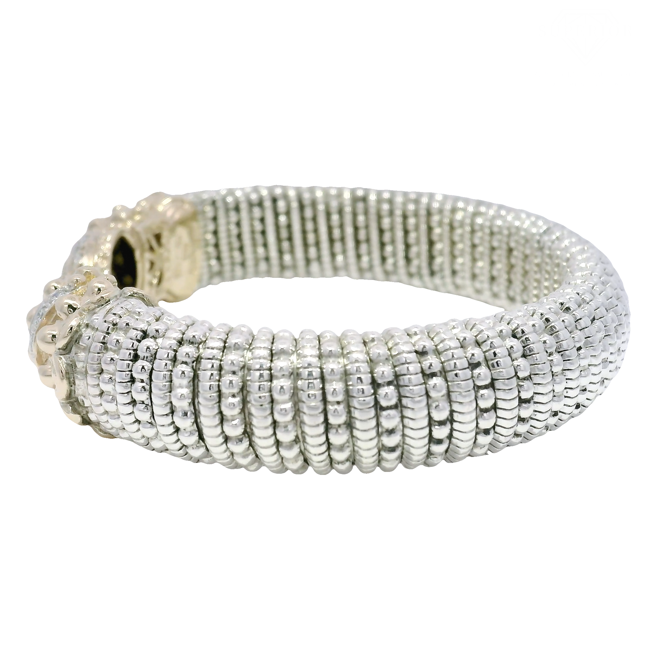 Vahan Pave Diamond 12mm Cuff in Sterling & 14K Yellow Gold