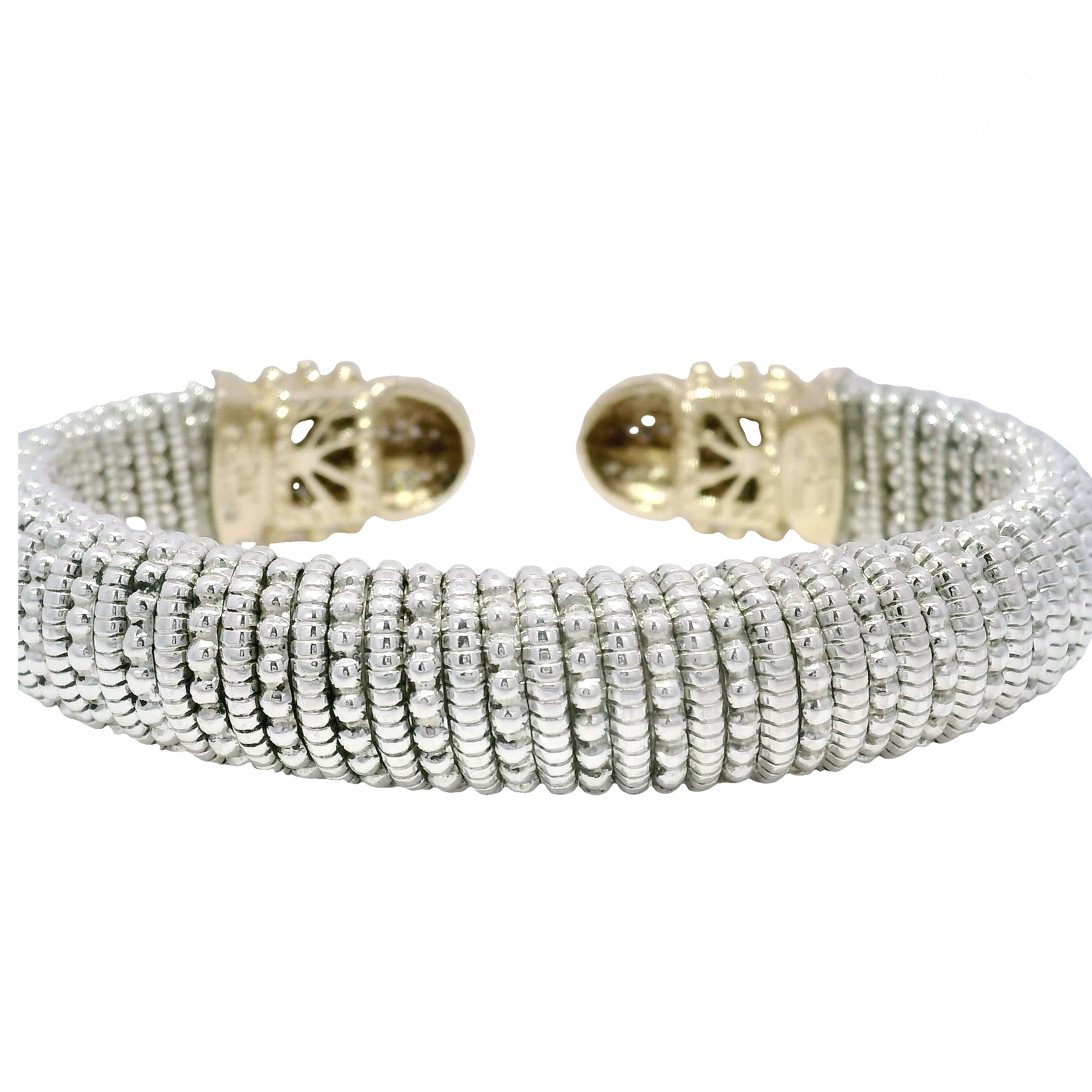 Vahan Pave Diamond 12mm Cuff in Sterling & 14K Yellow Gold
