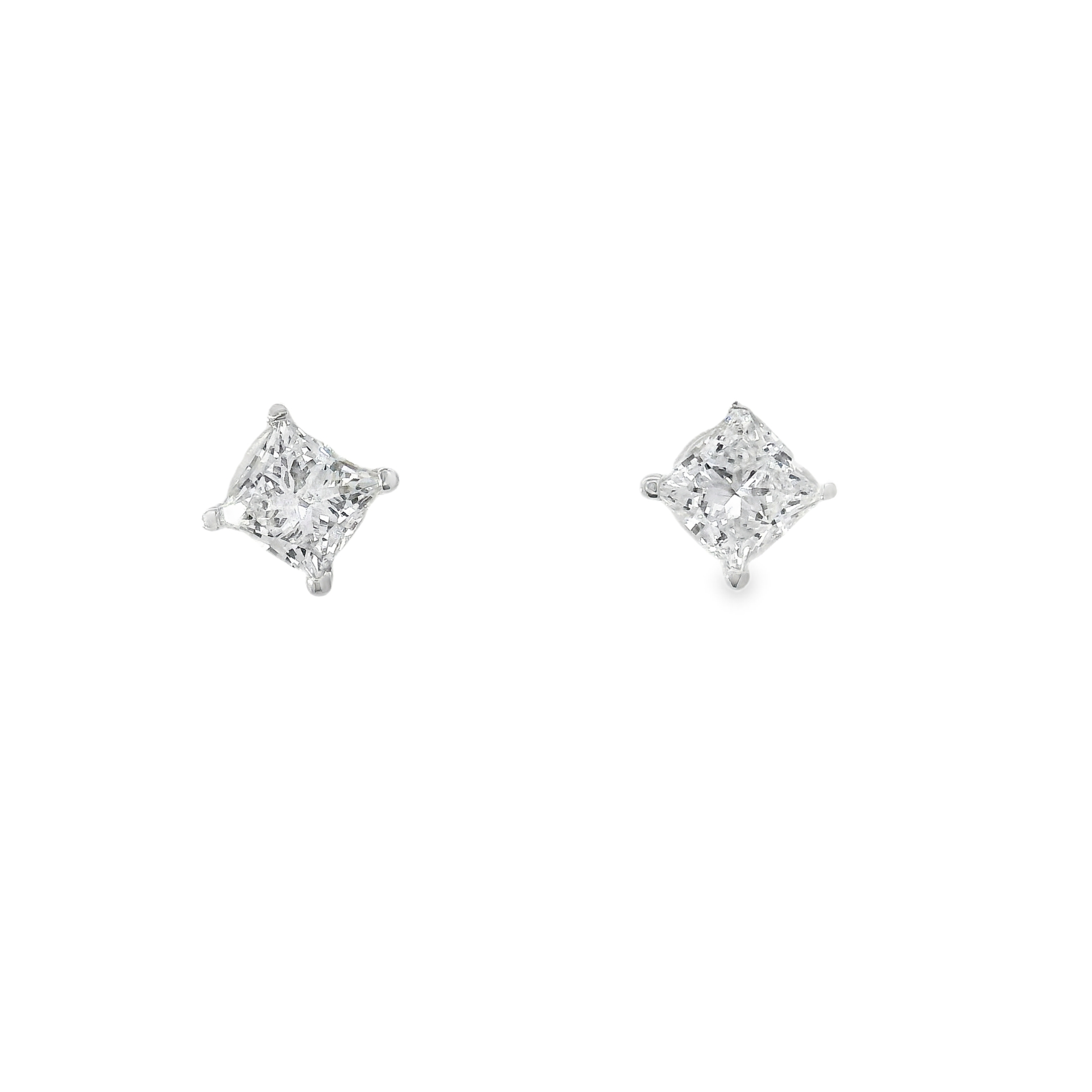 1.5cttw. Lab Grown Princess Cut Diamond Ear Studs in 14K White Gold