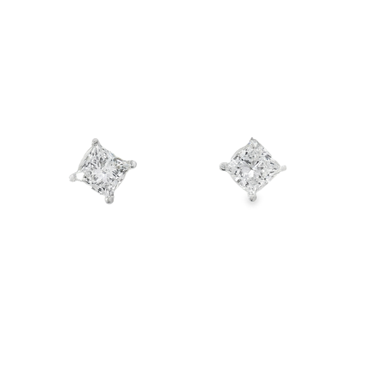 1.5cttw. Lab Grown Princess Cut Diamond Ear Studs in 14K White Gold
