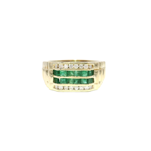 Emerald & Diamond Men's Ring in 14K Yellow Gold