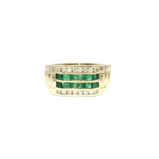 Emerald & Diamond Men's Ring in 14K Yellow Gold