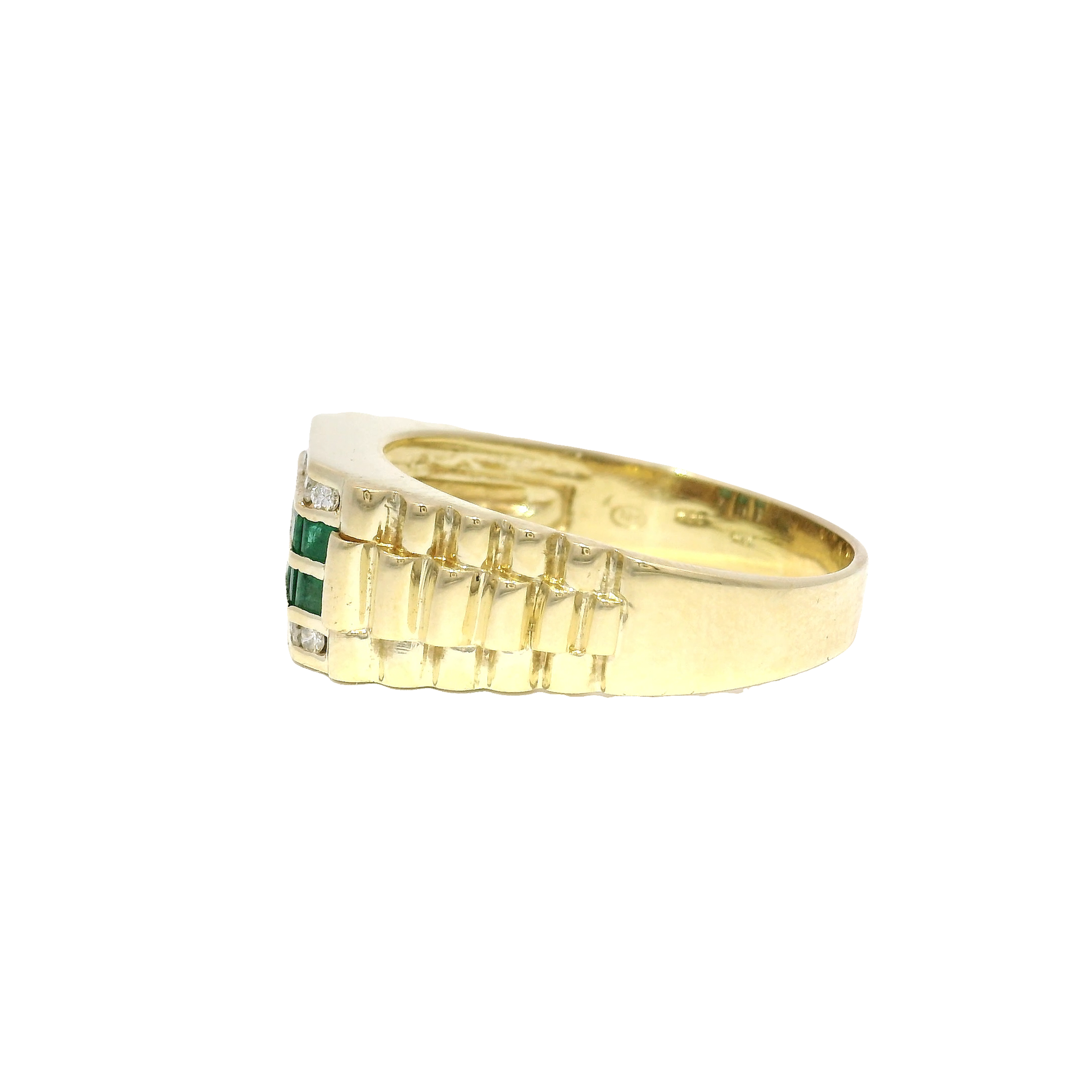Emerald & Diamond Men's Ring in 14K Yellow Gold