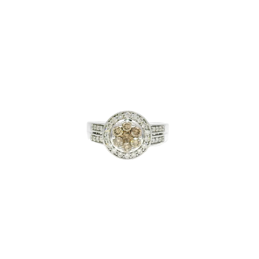 Natural Diamond Engagement Ring Featuring Whiskey Color Centers Set in 14K White Gold