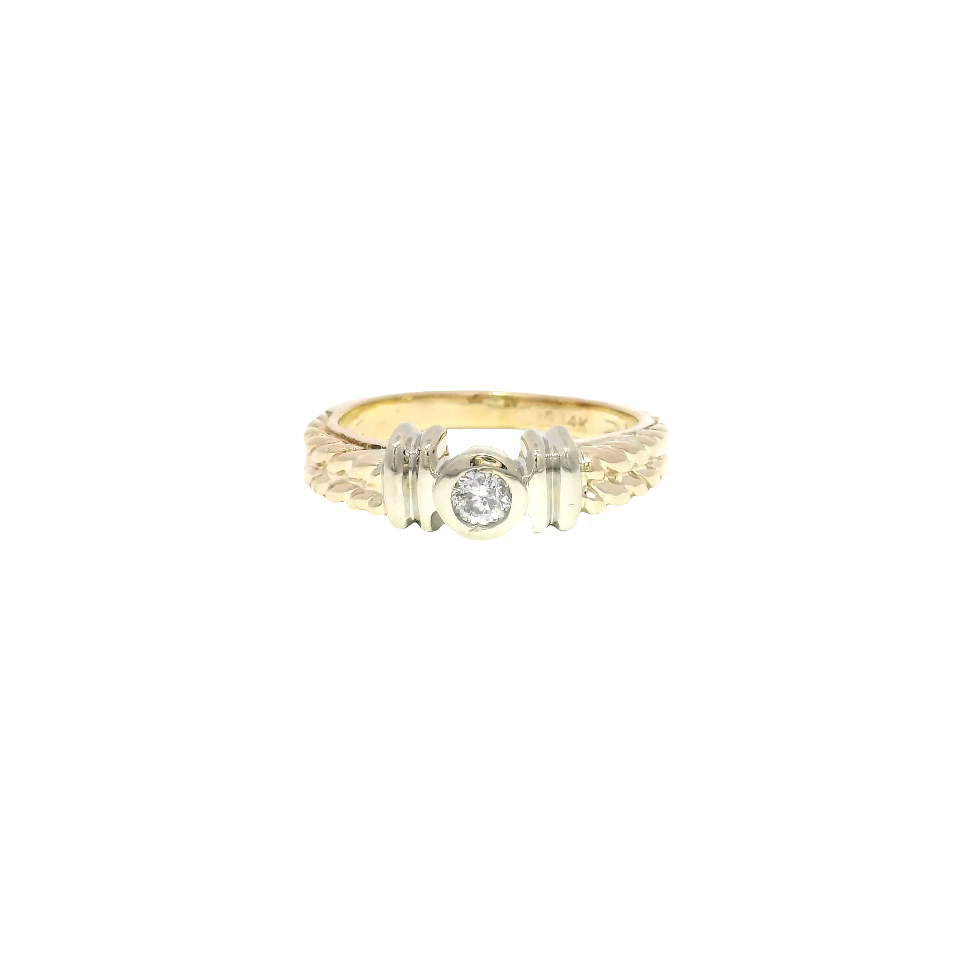 Natural Round Diamond Bezel Set in 14K Two Tone Yellow & White Gold Mounting