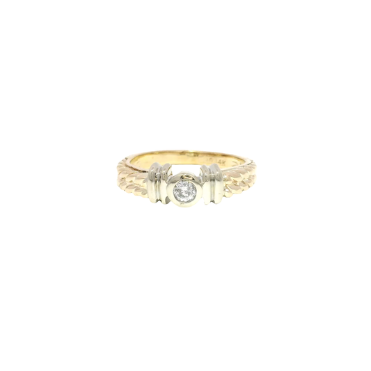Natural Round Diamond Bezel Set in 14K Two Tone Yellow & White Gold Mounting