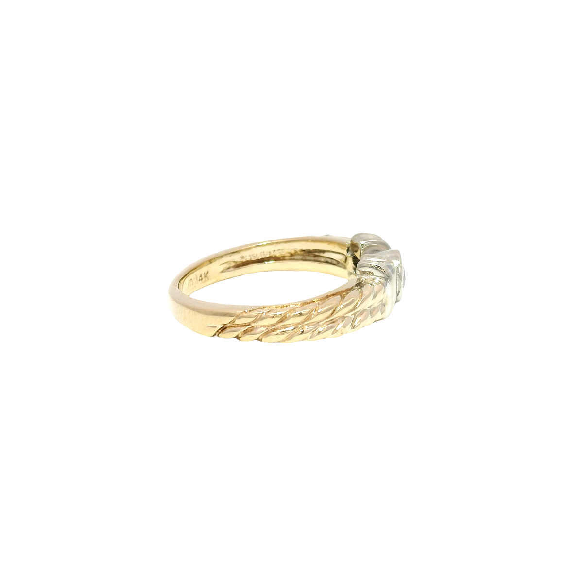 Natural Round Diamond Bezel Set in 14K Two Tone Yellow & White Gold Mounting Sz 7
