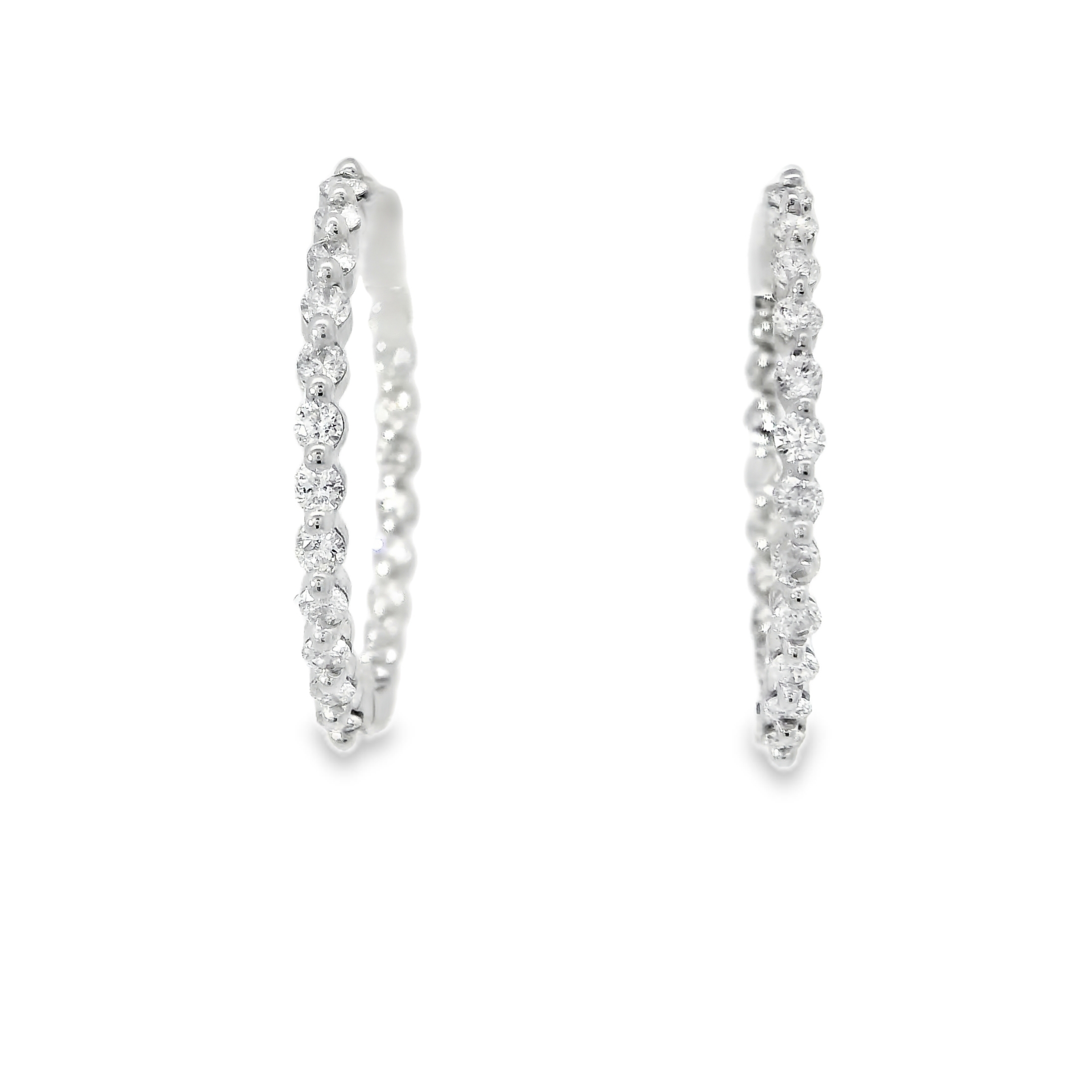 Natural Diamond In N Out Hoops Set in 14K White Gold