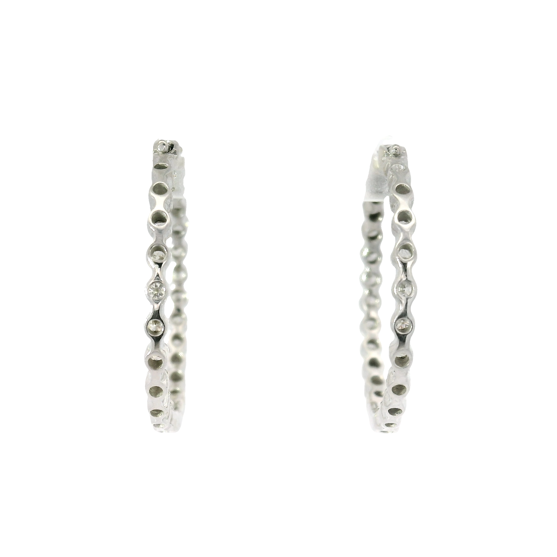 Natural Diamond In N Out Hoops Set in 14K White Gold