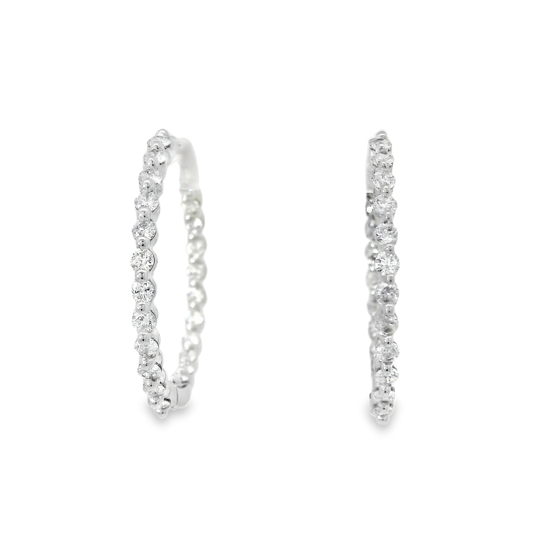Natural Diamond In N Out Hoops Set in 14K White Gold