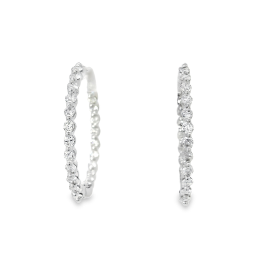 Natural Diamond In N Out Hoops Set in 14K White Gold