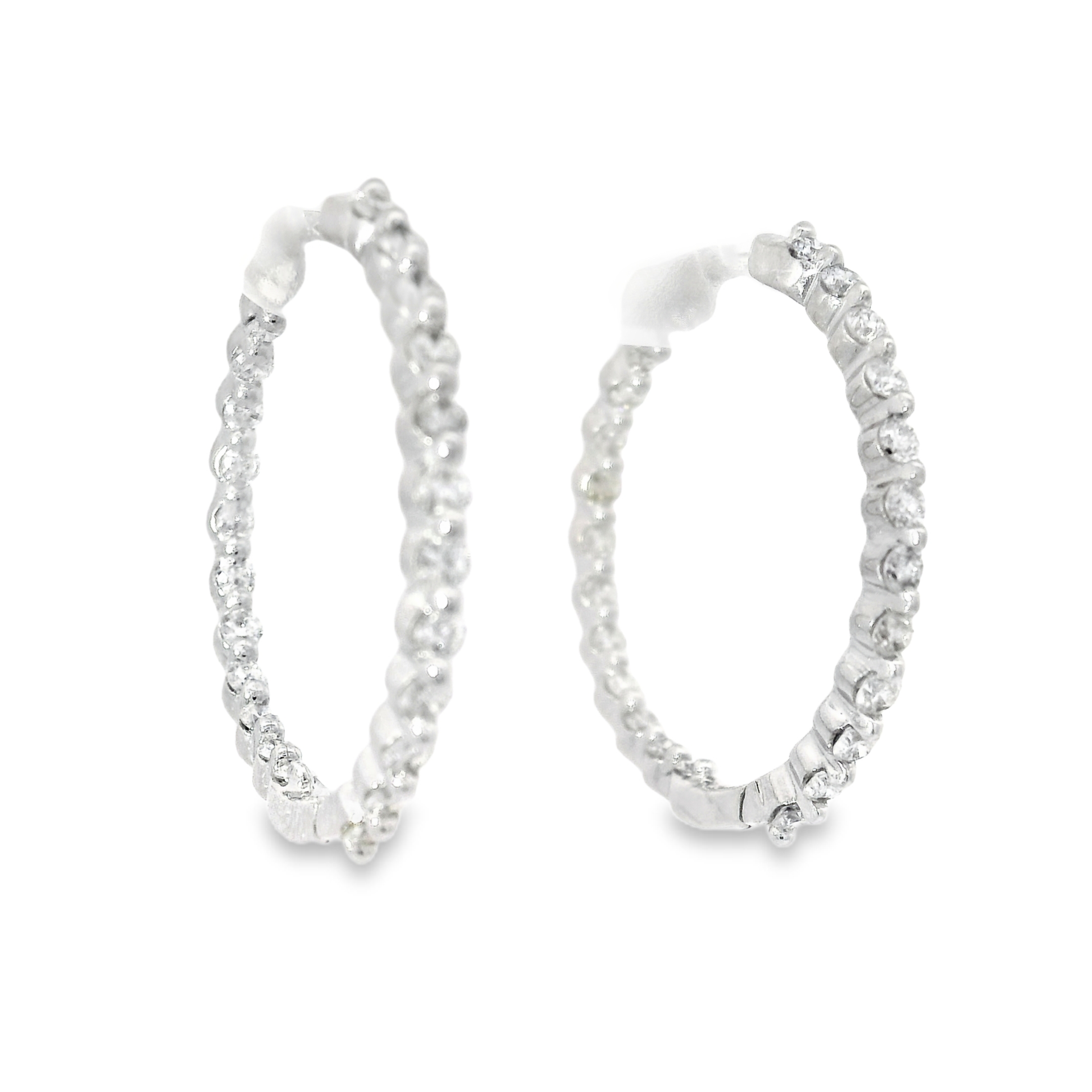 Natural Diamond In N Out Hoops Set in 14K White Gold