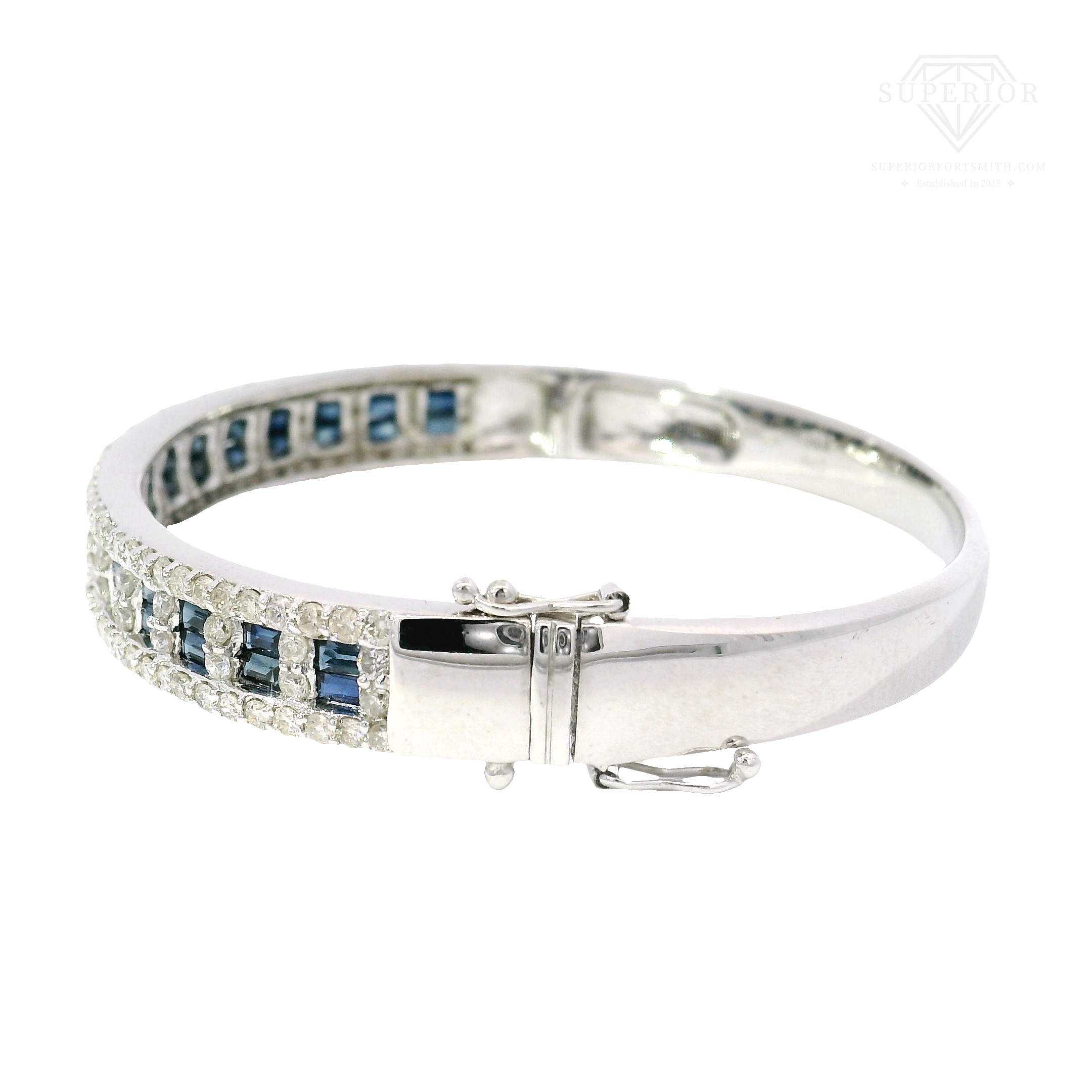Natural Sapphire & Diamond Bracelet in 14K White Gold