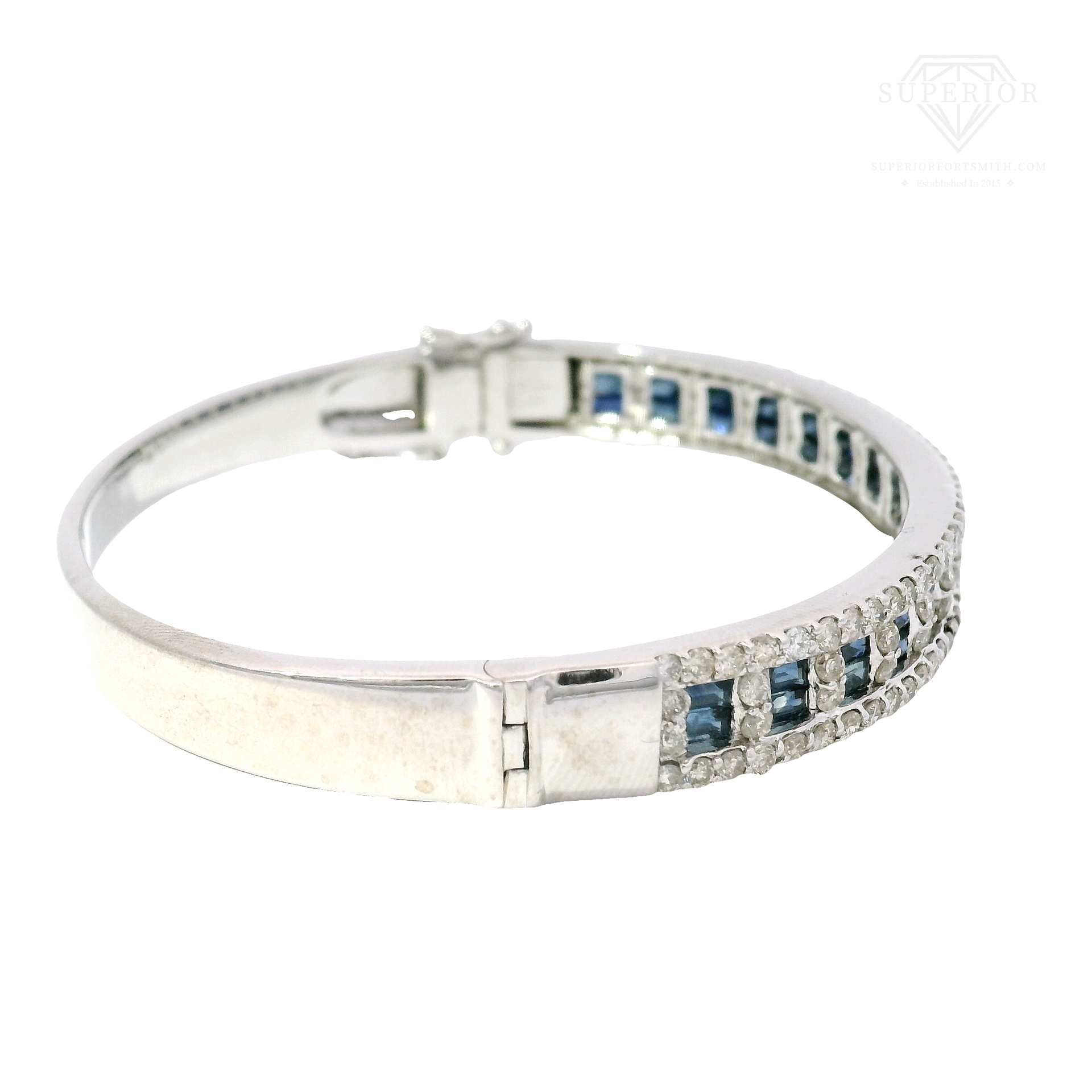 Natural Sapphire & Diamond Bracelet in 14K White Gold