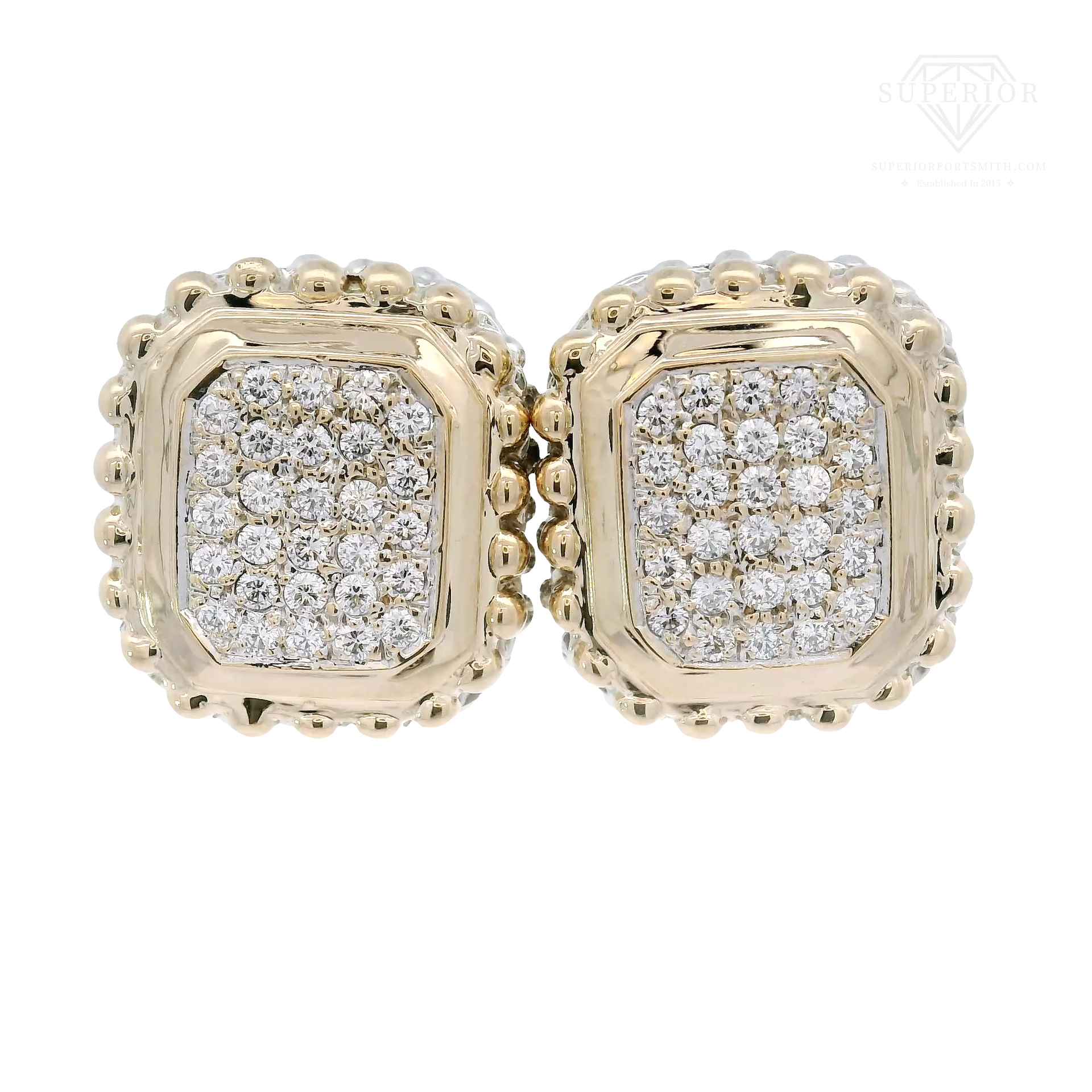 Vahan Pave Natural Diamond Square Earrings Set in 14K Yellow Gold & Sterling Silver