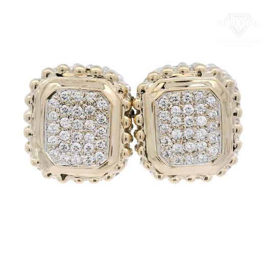Vahan Pave Natural Diamond Square Earrings Set in 14K Yellow Gold & Sterling Silver
