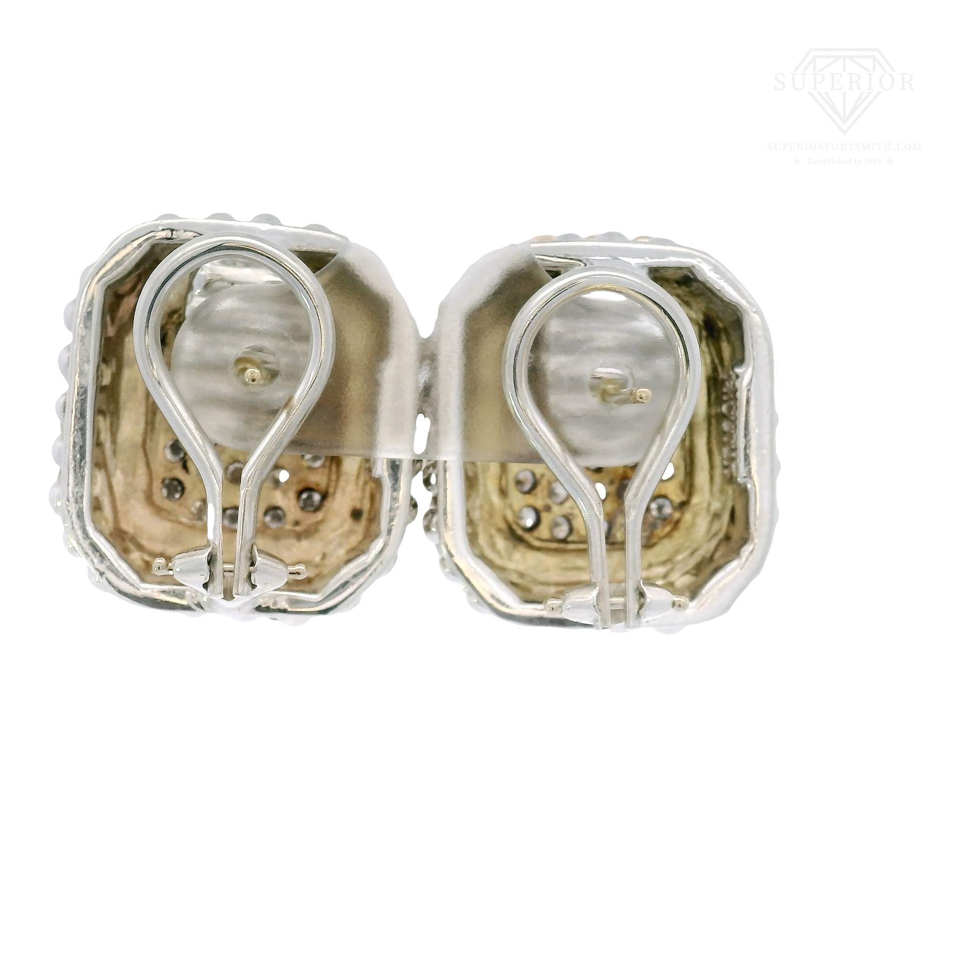 Vahan Pave Natural Diamond Square Earrings Set in 14K Yellow Gold & Sterling Silver