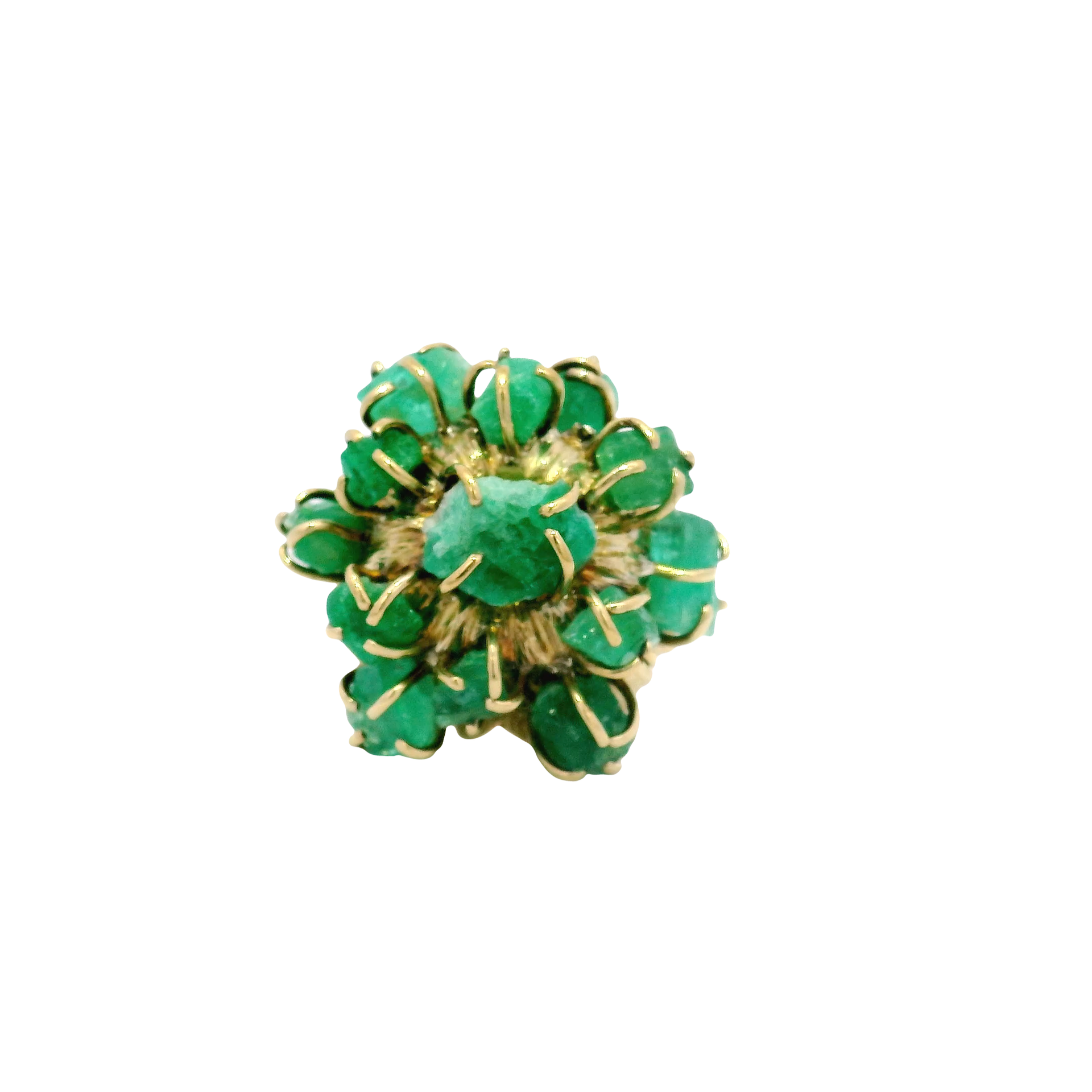 Natural Uncut Emerald Cluster Ring Set in 18K Yellow Gold Sz 7.5