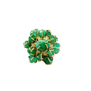 Natural Uncut Emerald Cluster Ring Set in 18K Yellow Gold Sz 7.5