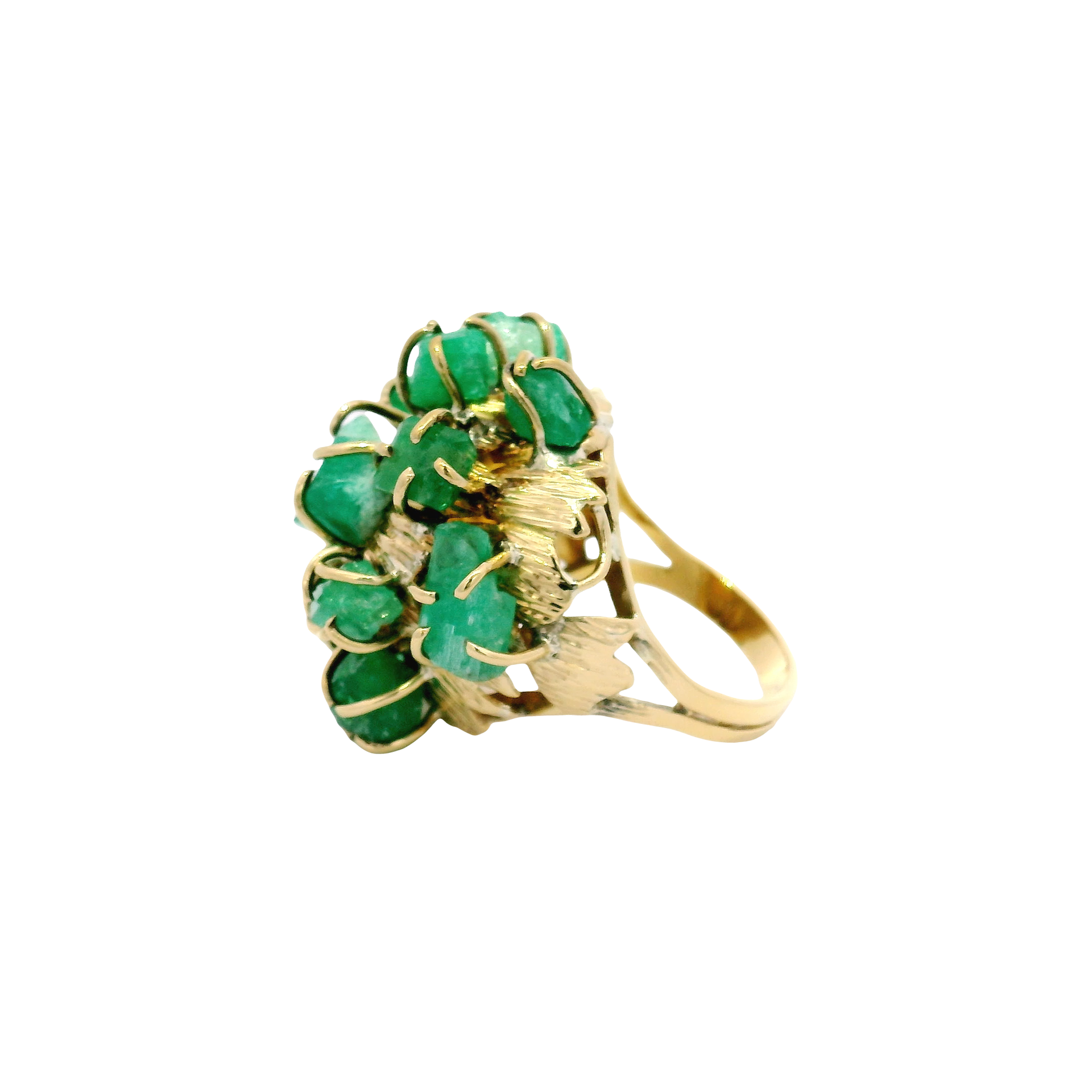 Natural Uncut Emerald Cluster Ring Set in 18K Yellow Gold Sz 7.5