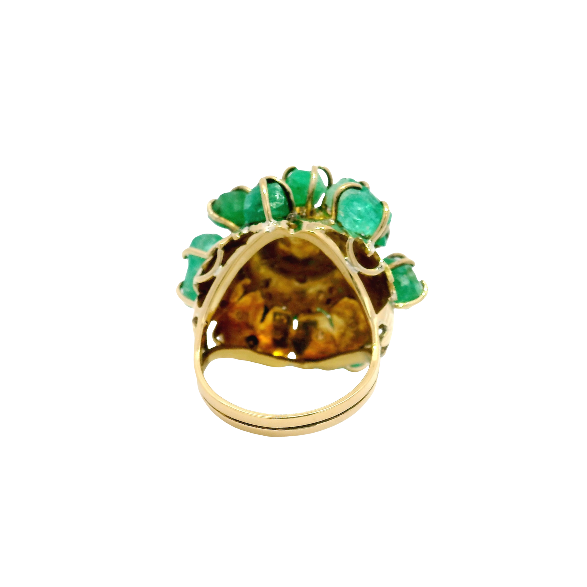 Natural Uncut Emerald Cluster Ring Set in 18K Yellow Gold Sz 7.5