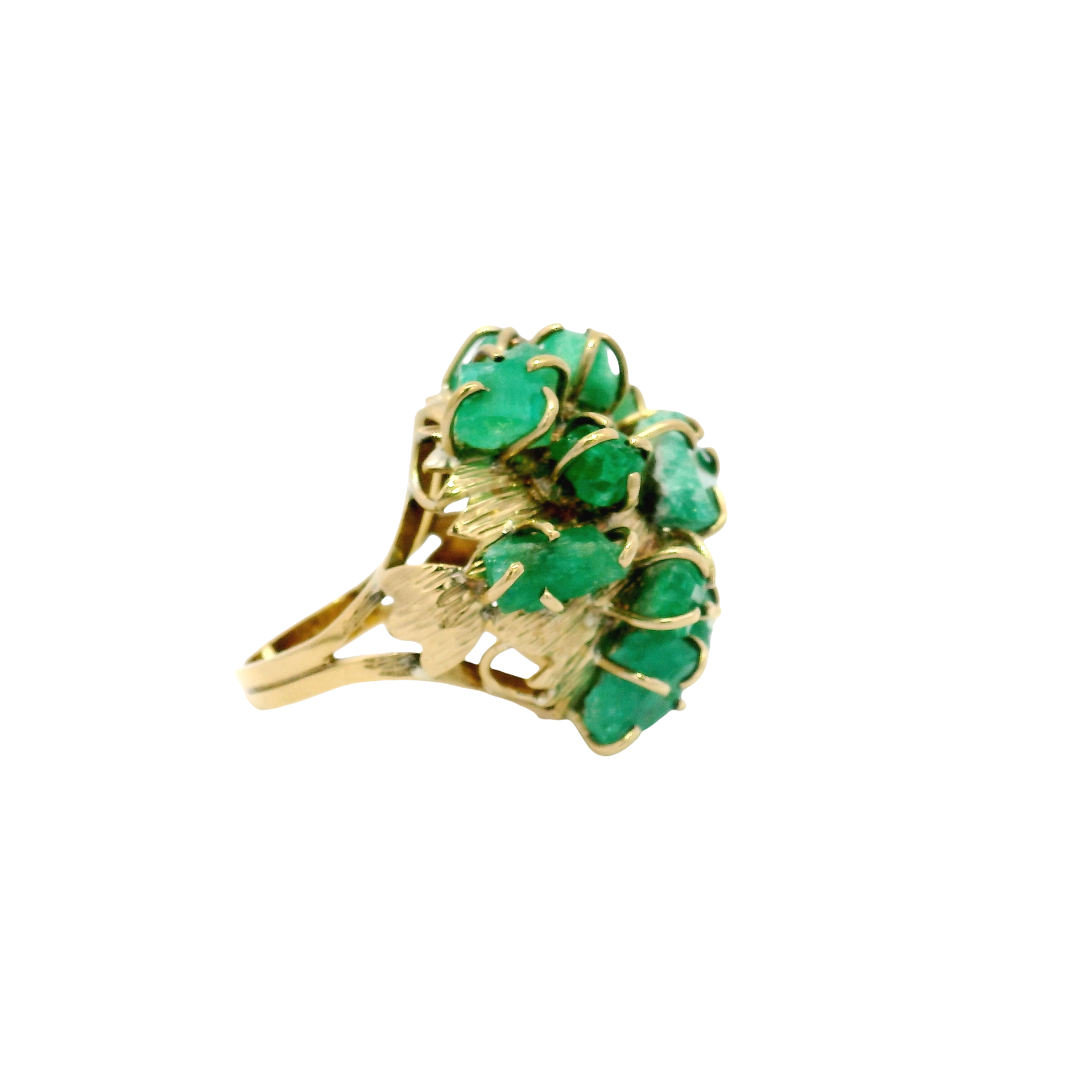 Natural Uncut Emerald Cluster Ring Set in 18K Yellow Gold Sz 7.5