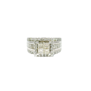 Natural Quad Set Diamond Engagement Ring in 14K White Gold Sz 7