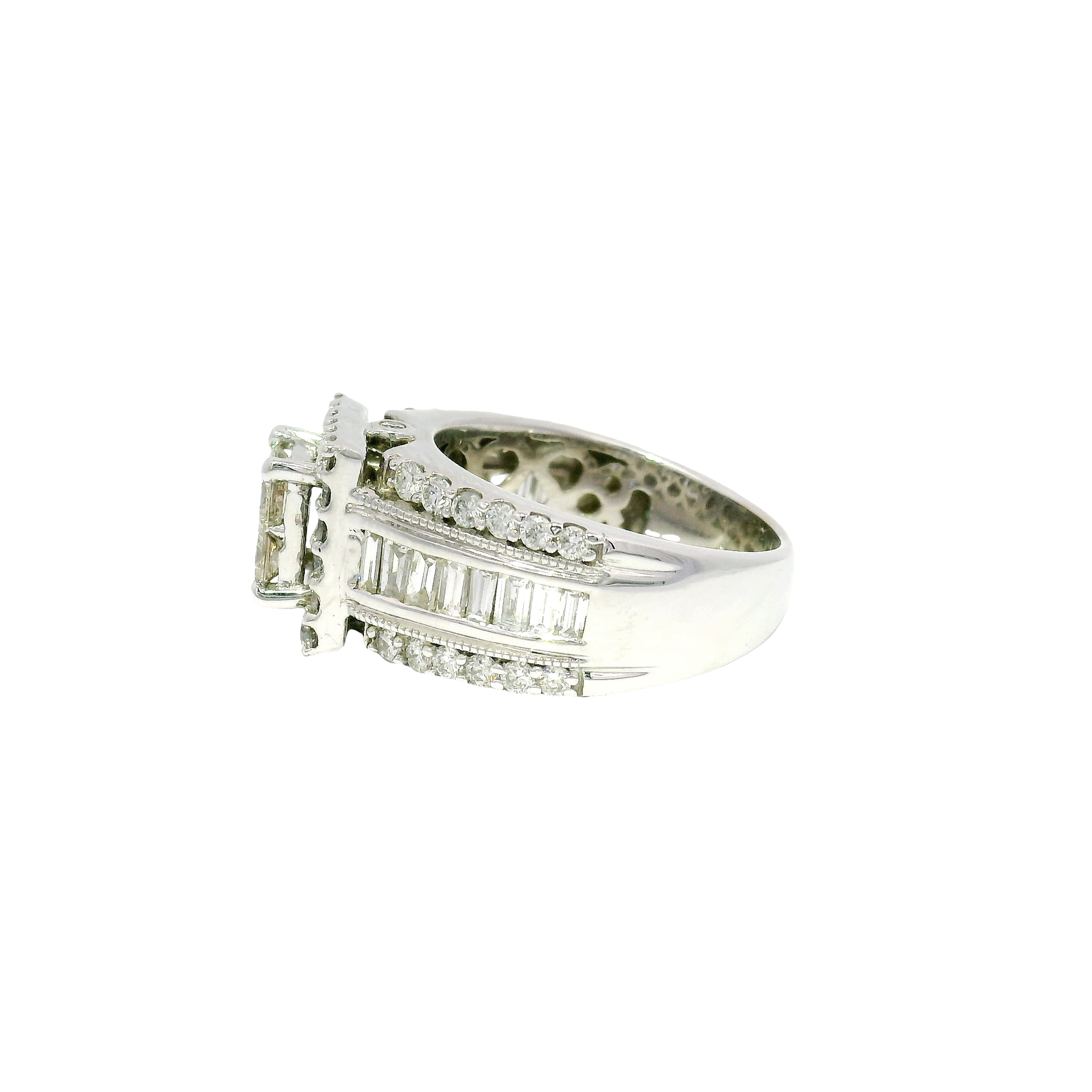 Natural Quad Set Diamond Engagement Ring in 14K White Gold Sz 7