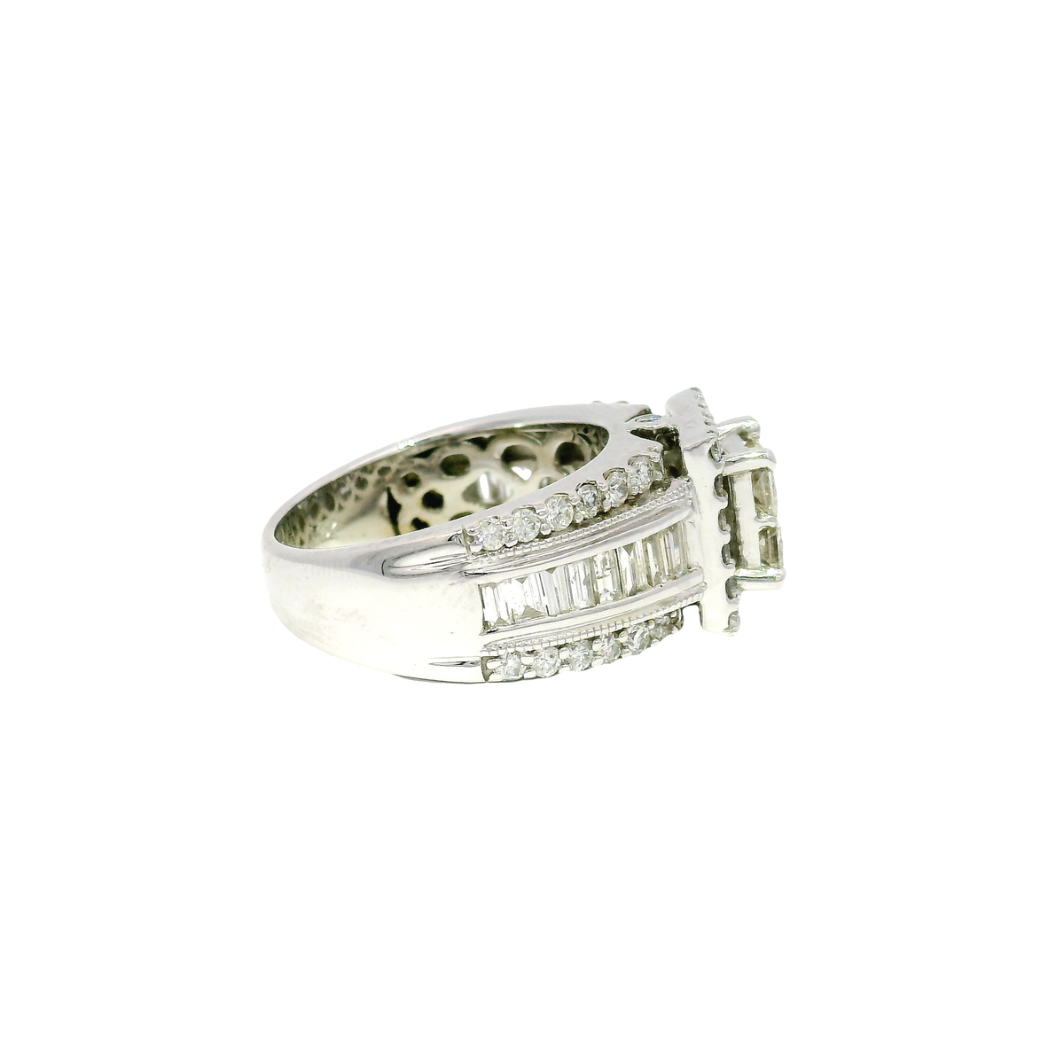 Natural Quad Set Diamond Engagement Ring in 14K White Gold Sz 7