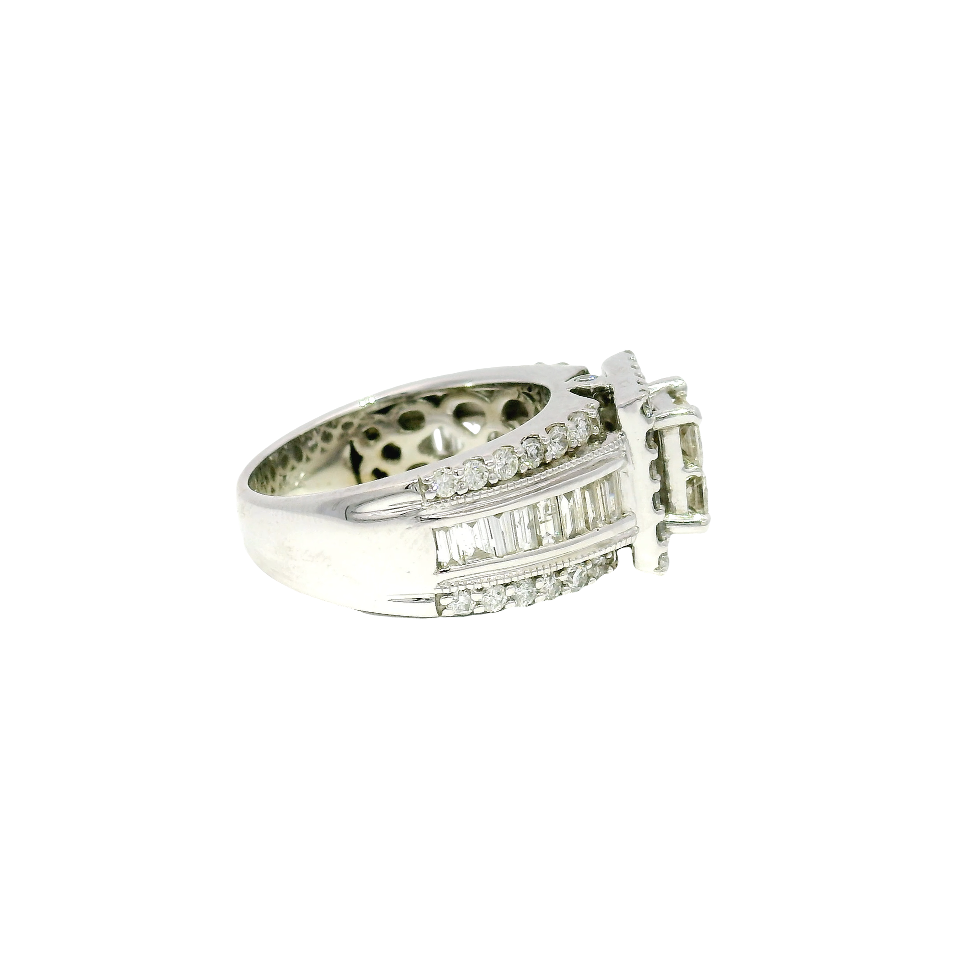 Natural Quad Set Diamond Engagement Ring in 14K White Gold Sz 7