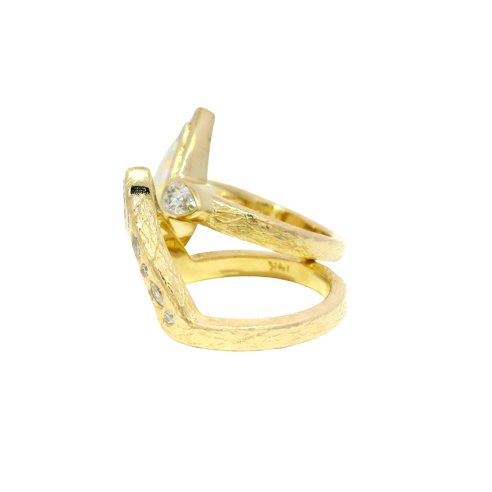 Pear Shape Opal Set in 14K Yellow Gold Mounting with Diamond Accents and Matching Band (Opal is Cracked) Sz 5.5