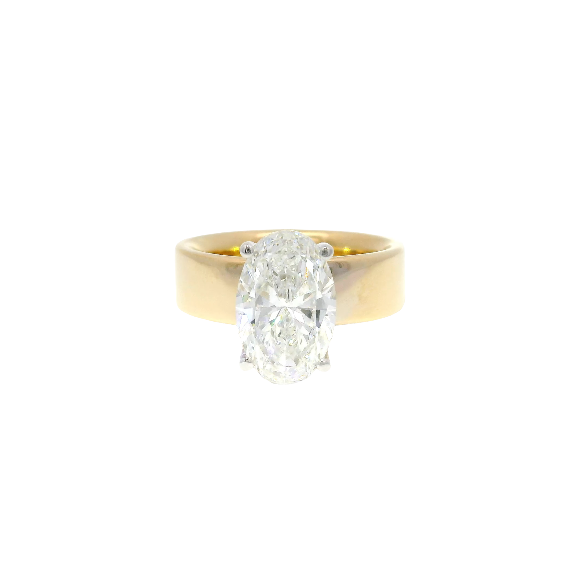 3.08ct. E VVS2 Lab Oval Set in 14K Yellow Gold 6mm Cigar Band Sz 7