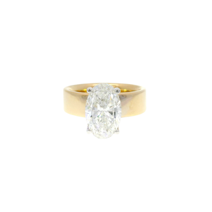 3.08ct. E VVS2 Lab Oval Set in 14K Yellow Gold 6mm Cigar Band Sz 7