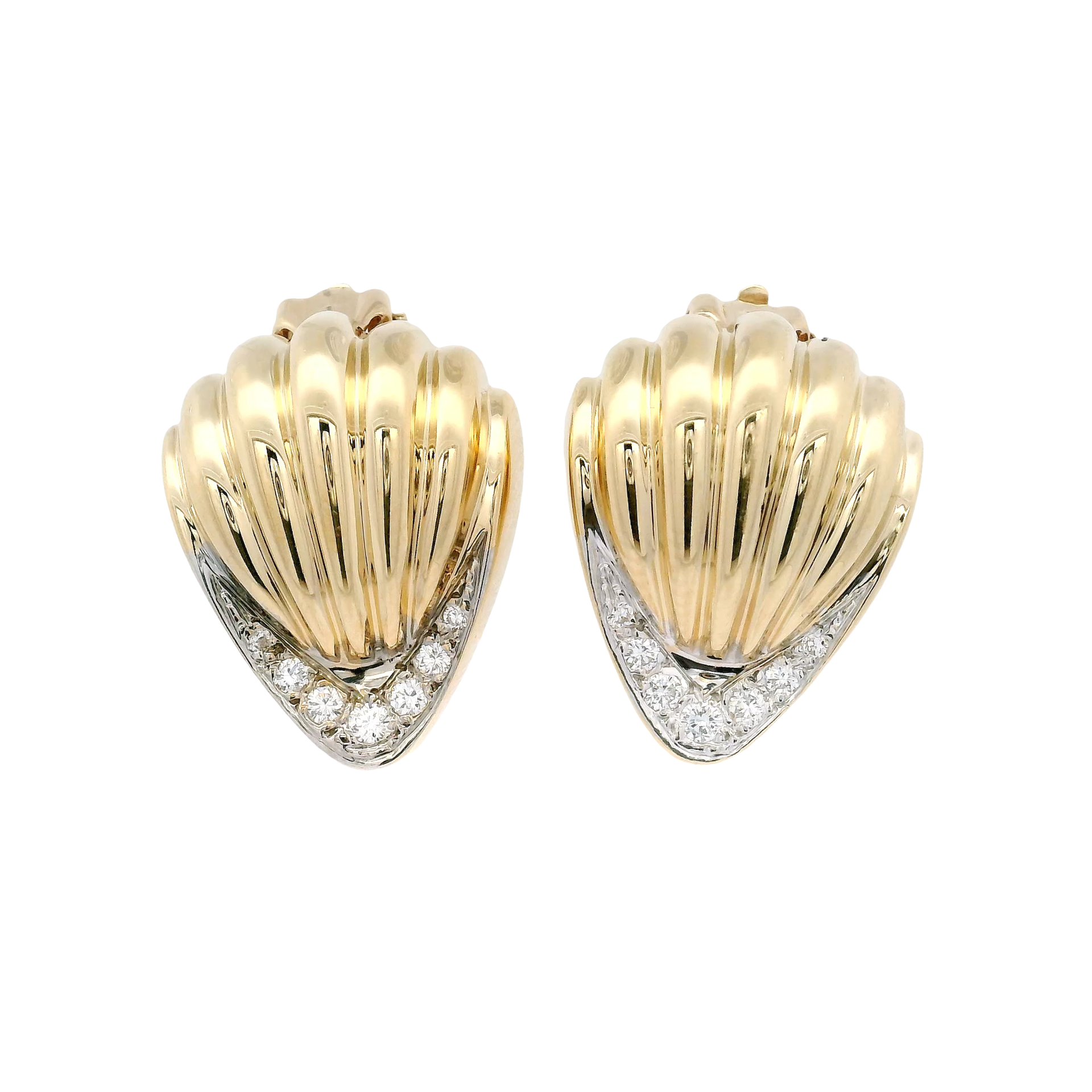 Natural Diamond Shell Style Earrings in 14K Yellow Gold