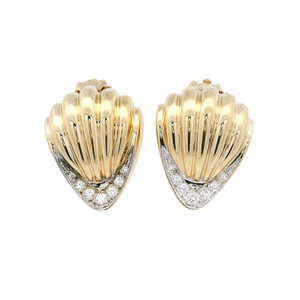 Natural Diamond Shell Style Earrings in 14K Yellow Gold