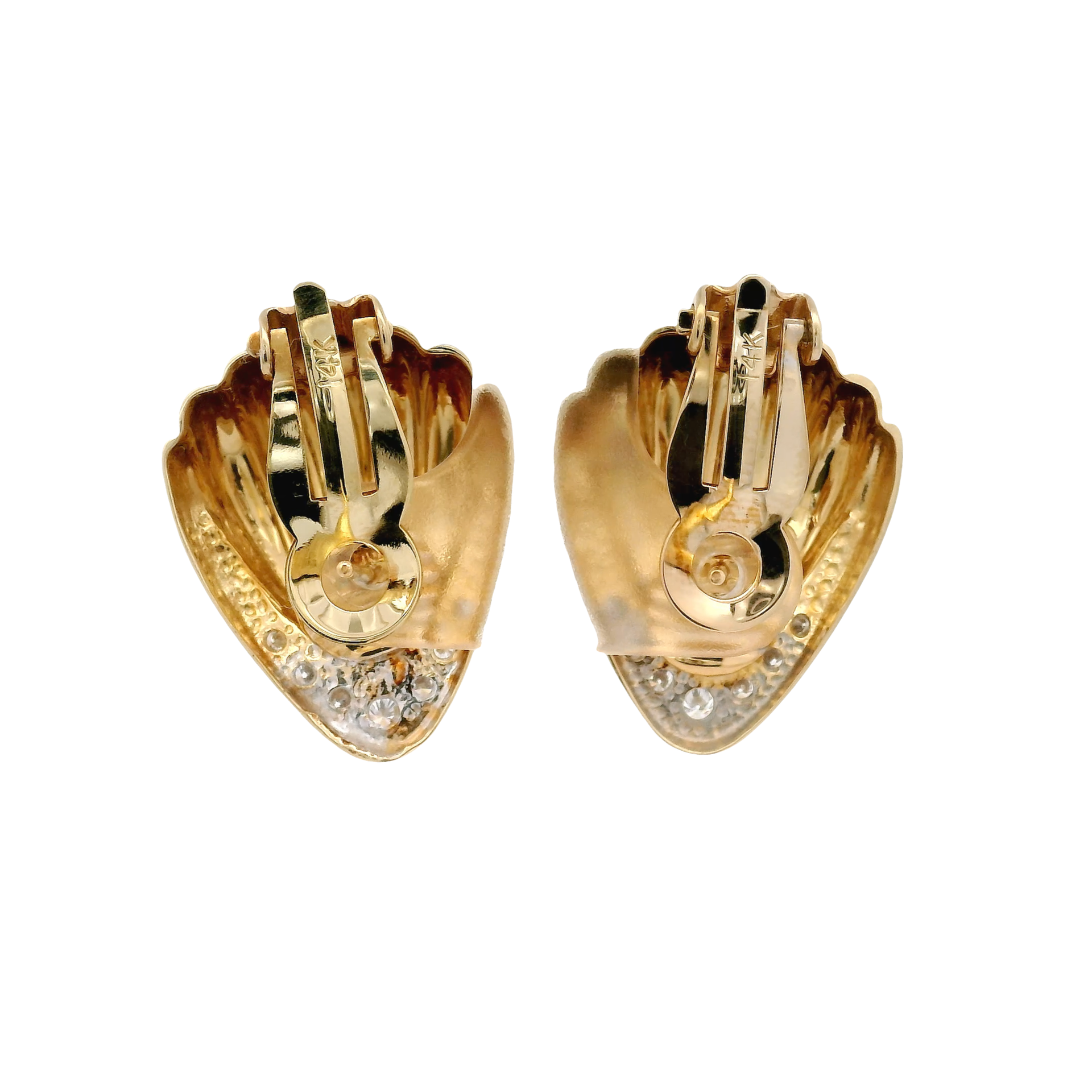 Natural Diamond Shell Style Earrings in 14K Yellow Gold
