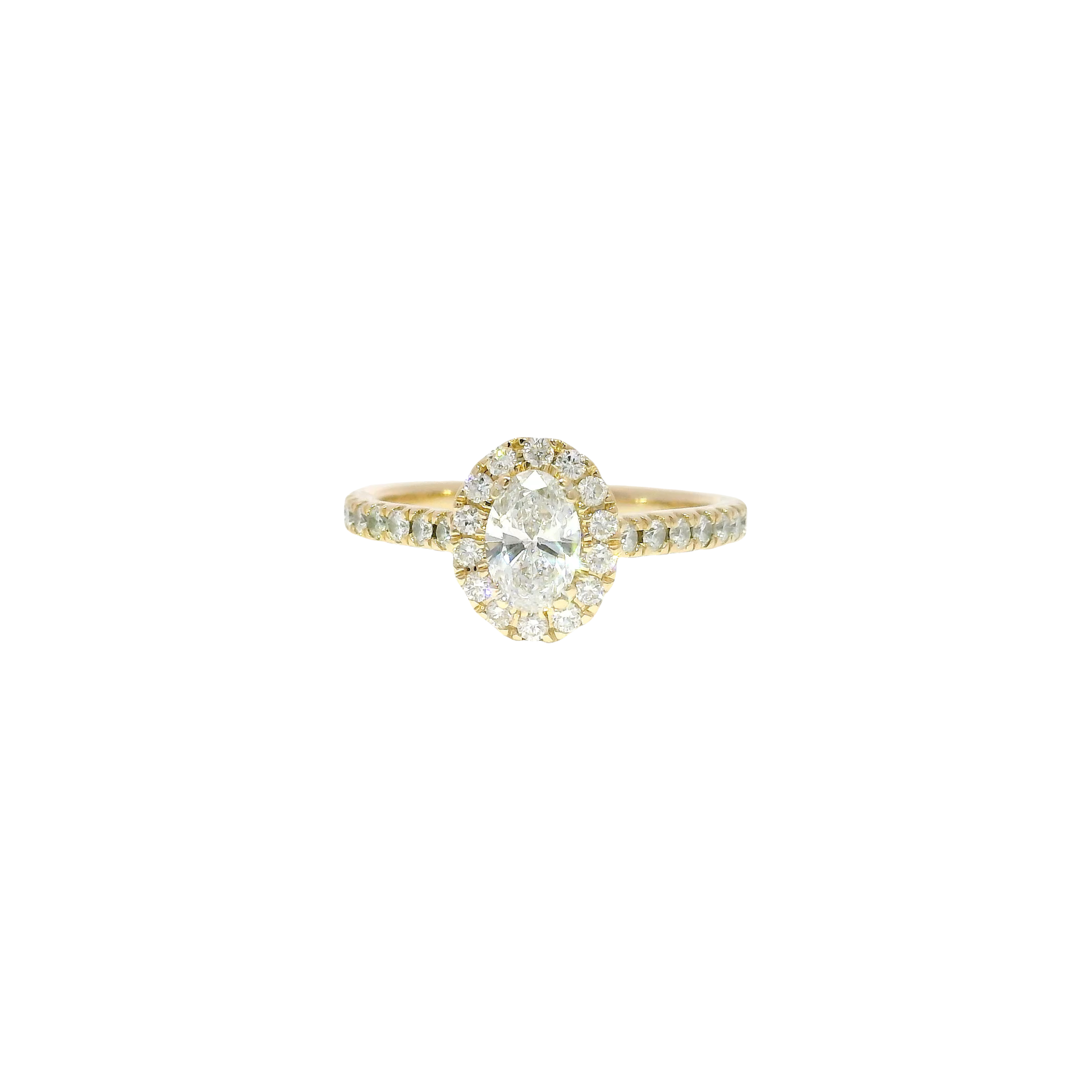 Lab Grown Oval Diamond Set in 14K Yellow Gold Halo Mounting Sz 7