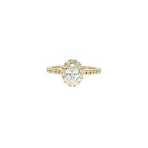Lab Grown Oval Diamond Set in 14K Yellow Gold Halo Mounting Sz 7